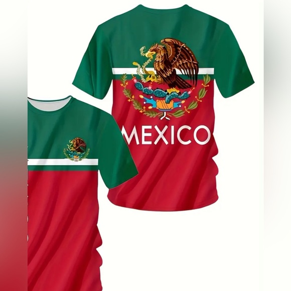 "Versatile T-shirt for Men with 3D Digital Pattern ""MEXICO"", Short Sleeves, Ro - Picture 3 of 4